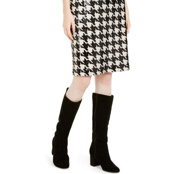 Brat Star. Beauti black and white stretch skirt Up to the knees houndstooth, - Picture 1 of 11